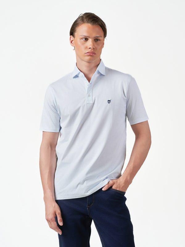 Light Blue Printed Cotton Stretch Short Sleeve T-Shirt