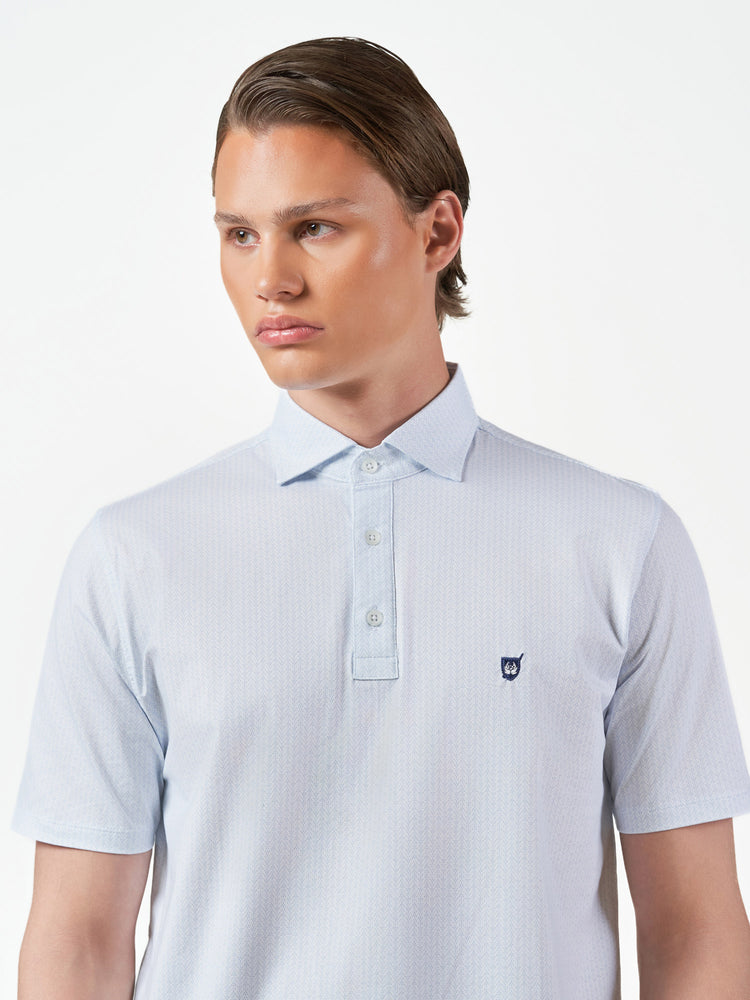 Light Blue Printed Cotton Stretch Short Sleeve T-Shirt