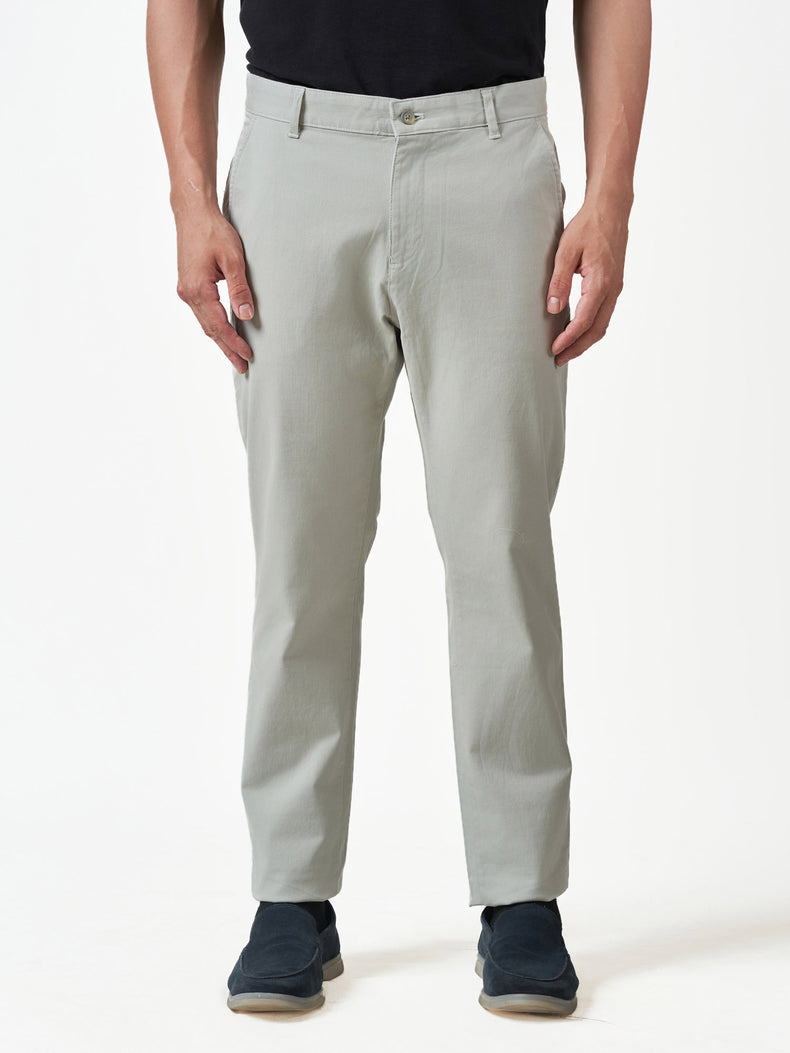 Light Grey Slim Fit Stretch Cotton Mid Rise Chinos