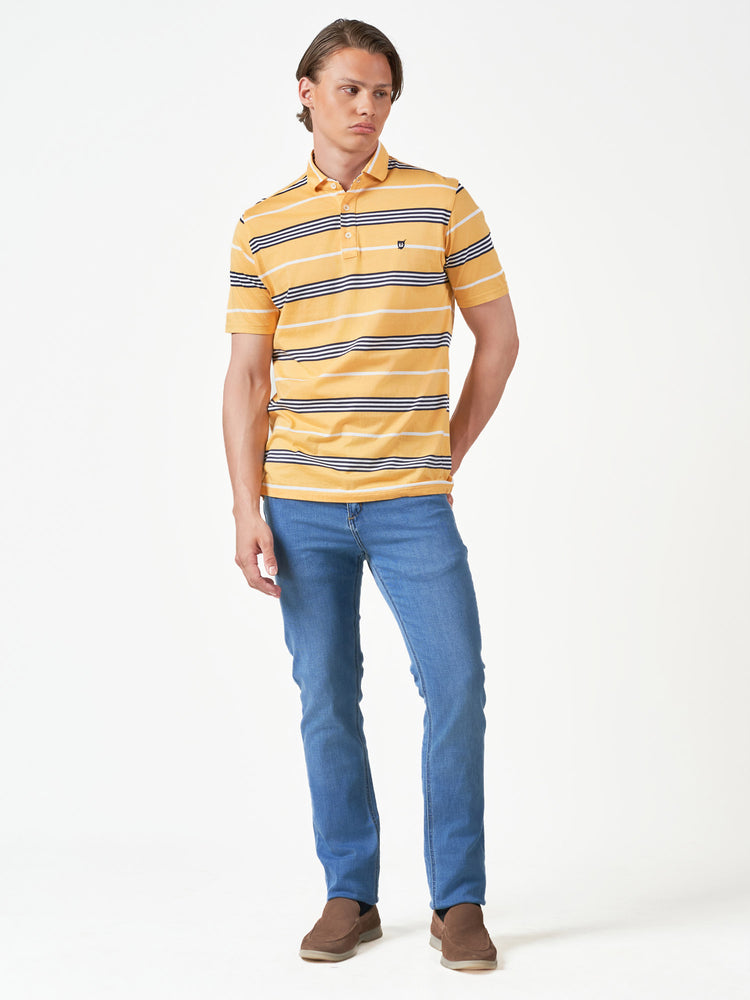 Yellow Stripe Cotton Short Sleeve T-Shirt