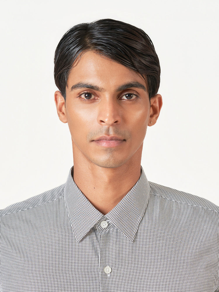 Black Check Formal Poly Cotton Blend Long Sleeve Shirt