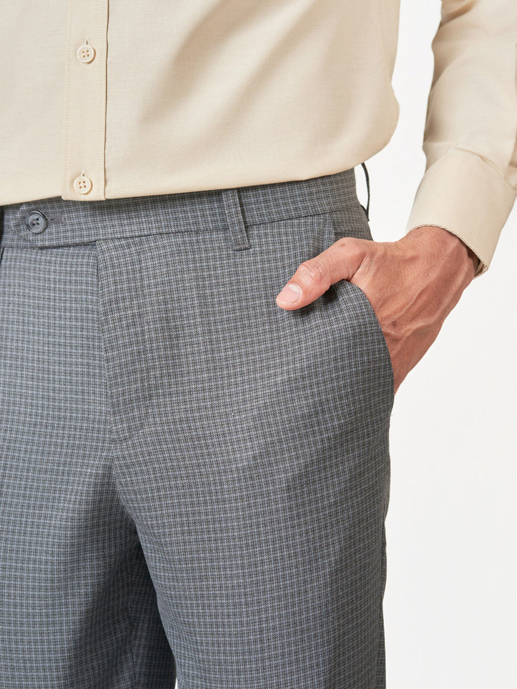 Charcoal Grey Checked Slim Fit Formal Trousers