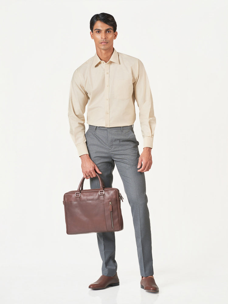 Charcoal Grey Checked Slim Fit Formal Trousers