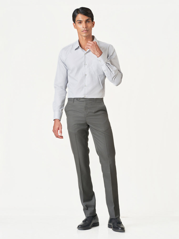 Light Grey Check Formal Cotton Blend Long Sleeve Shirt