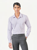 Light Purple Check Formal Cotton Lycra Long Sleeve Shirt