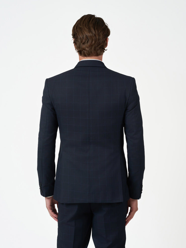 Dark Blue Check 3-Piece Slim Fit Suit