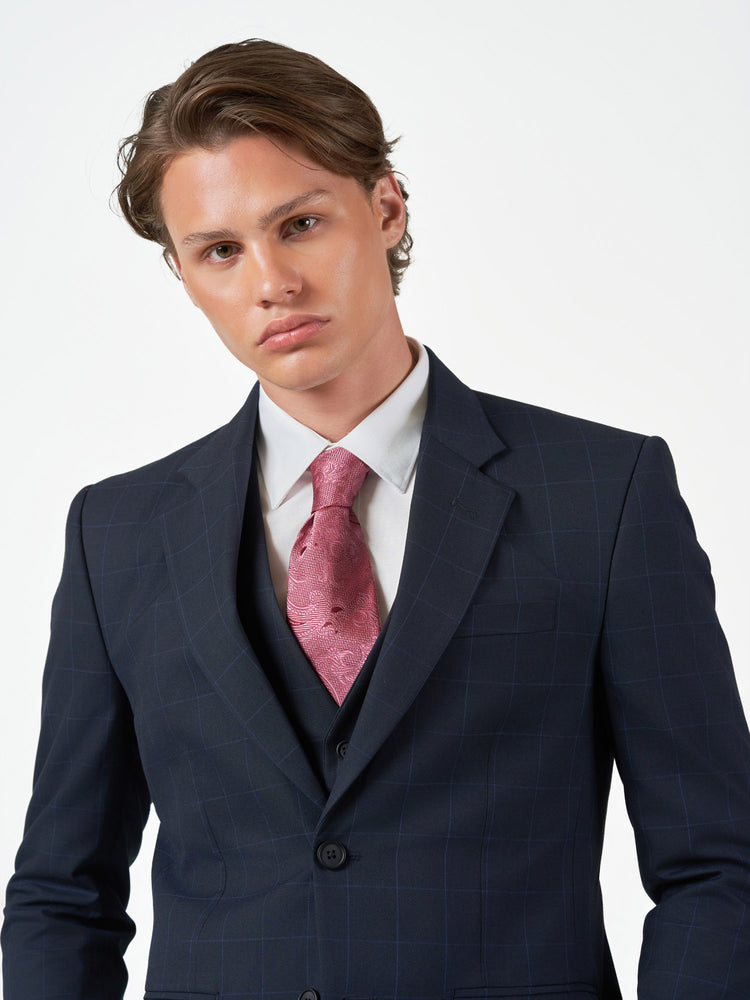 Dark Blue Check 3-Piece Slim Fit Suit