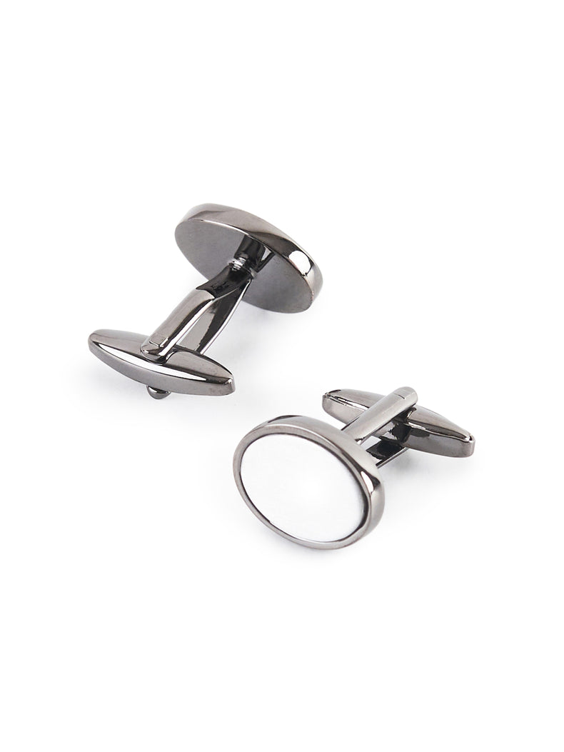 Silver Oval White Inlay Cufflinks