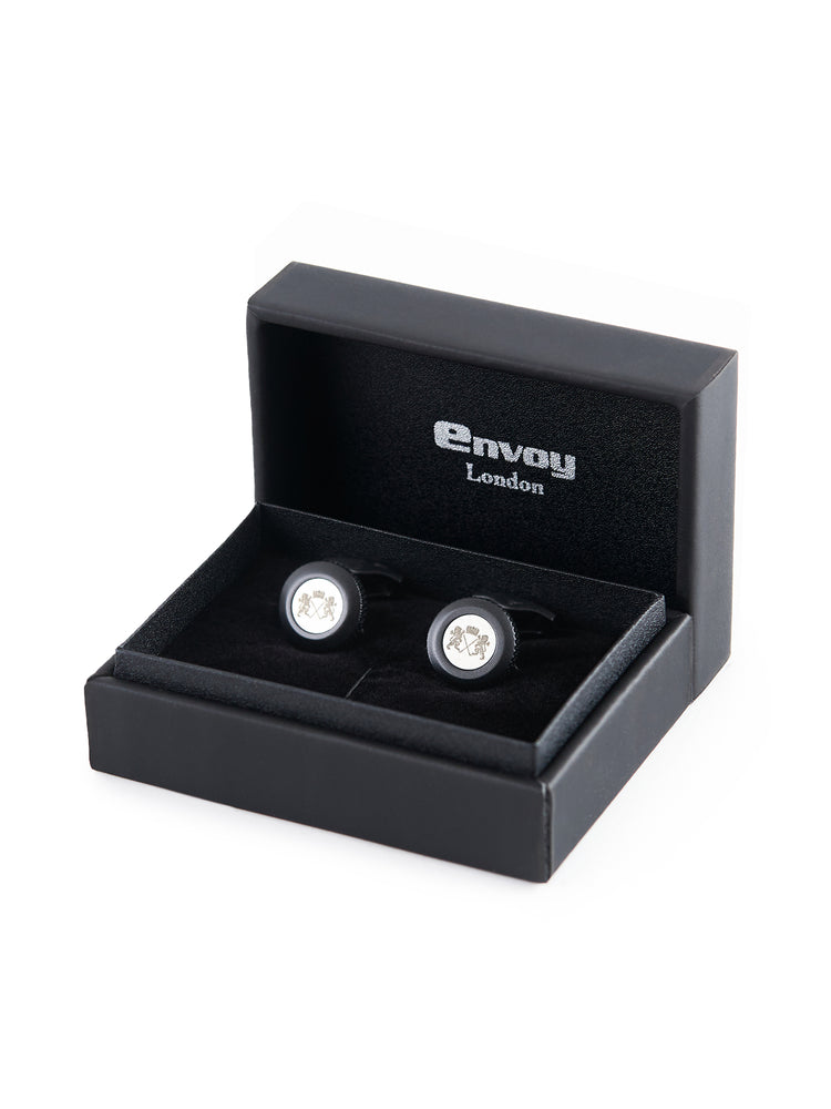 Textured Round Black Cufflinks