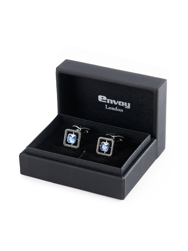 Crystal Square-Cut Silver Cufflinks