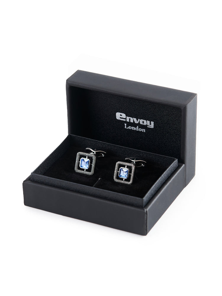 Crystal Square-Cut Silver Cufflinks