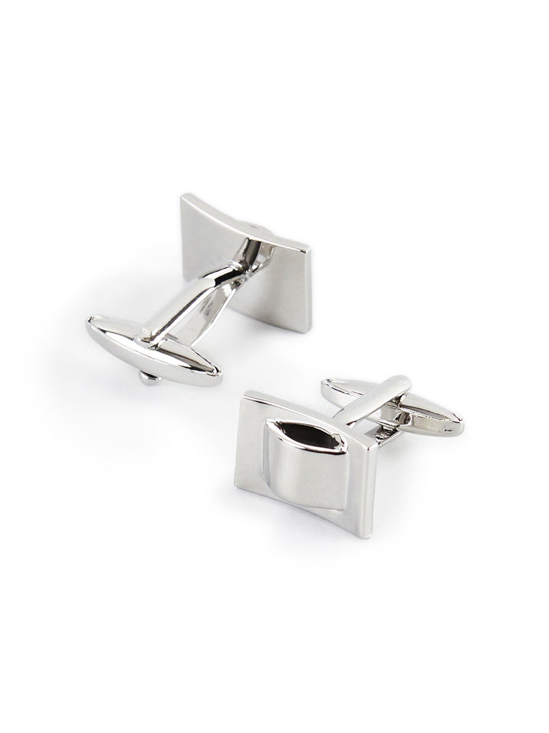 Textured Rectangular Silver Cufflinks and Tiepin