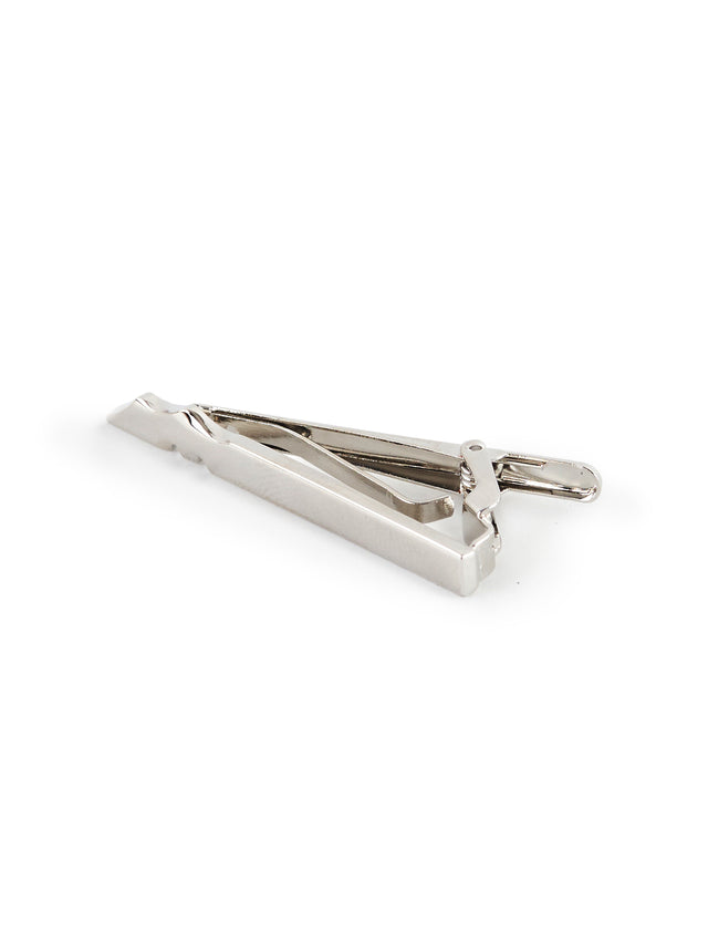 Textured Rectangular Silver Cufflinks and Tiepin