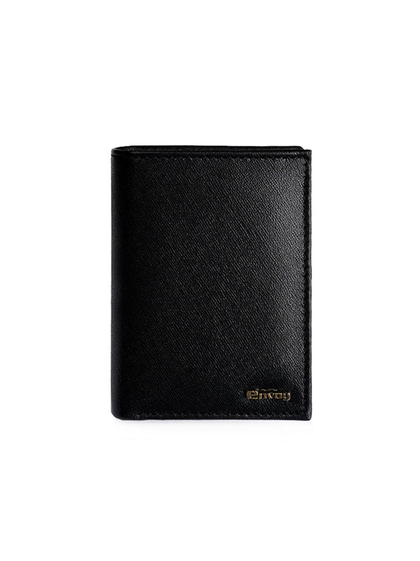 Men's Smooth Finish Black Full-Grain Leather Long Wallet