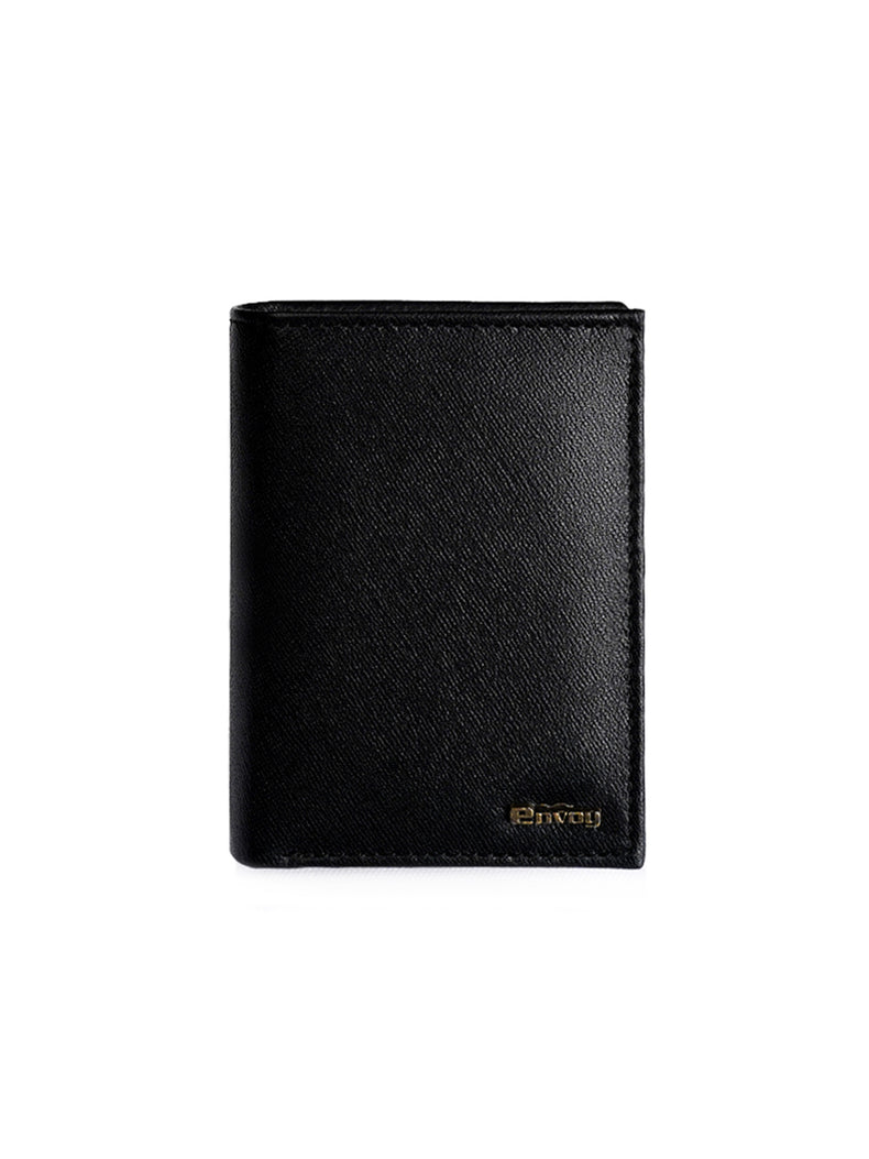 Men's Smooth Finish Black Full-Grain Leather Long Wallet