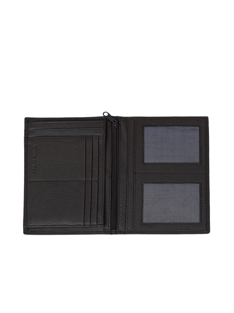 Men's Smooth Finish Black Natural Genuine Leather Long Wallet