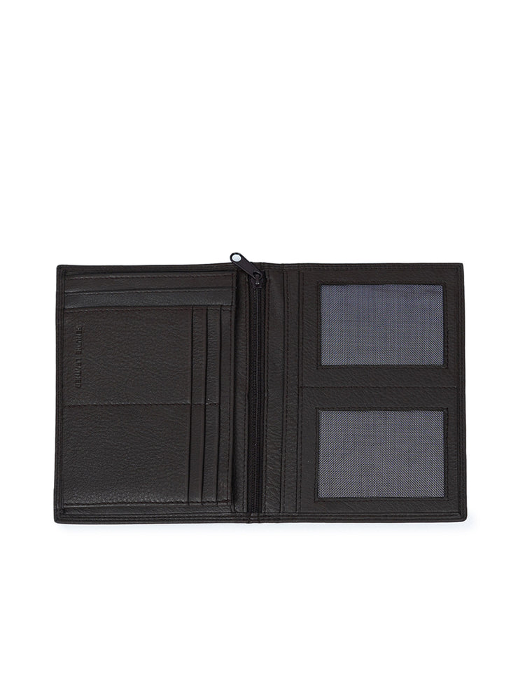 Men's Smooth Finish Brown Natural Genuine Leather Long Wallet