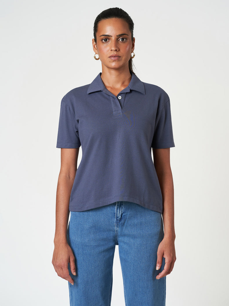 Cotton Stretch Casual Dark Blue Classic Polo T-Shirt