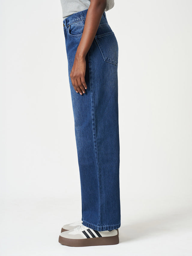 Cotton Blue High-Waisted Straight-Leg Jeans