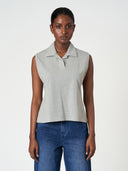 Cotton Stretch Casual Light Grey Sleeveless Polo T-Shirt