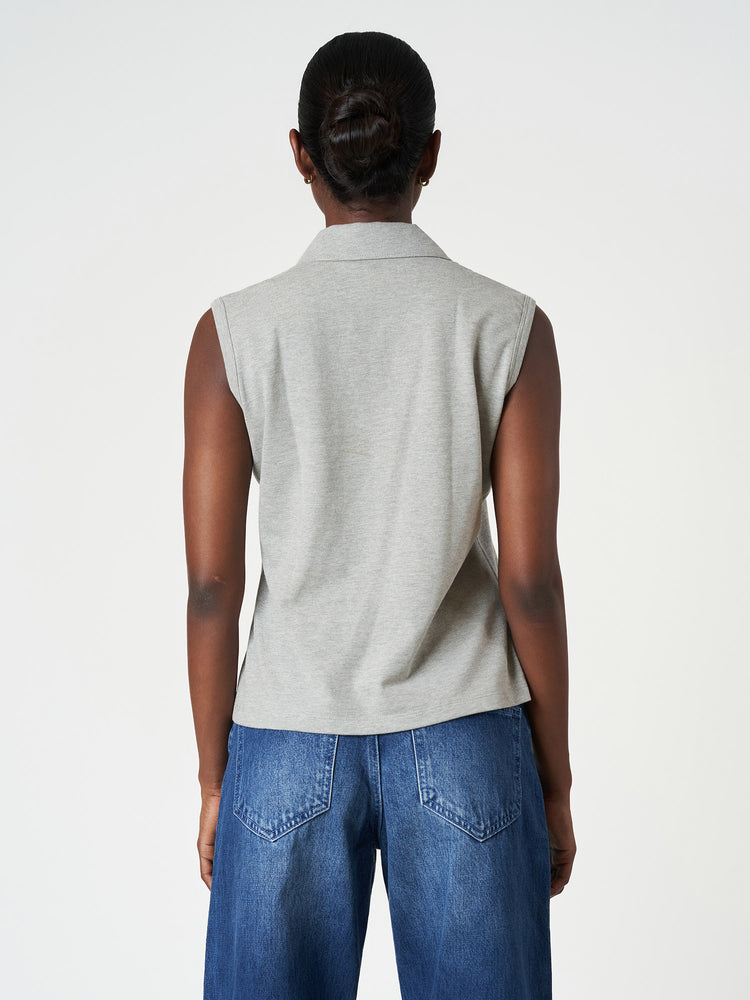 Cotton Stretch Casual Light Grey Sleeveless Polo T-Shirt