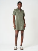Cotton Short Sleeve Zip-Collar Mini Dress
