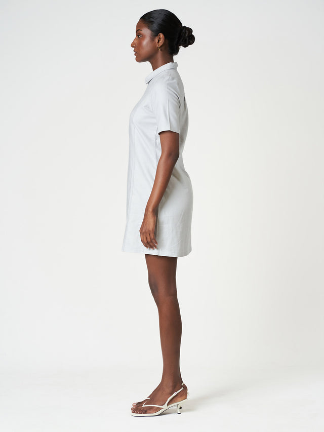 Cotton Short Sleeve Zip-Collar Mini Dress