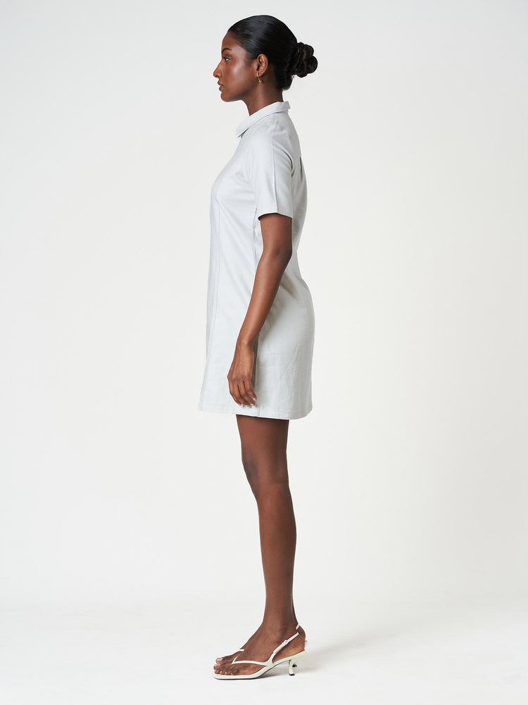 Cotton Short Sleeve Zip-Collar Mini Dress