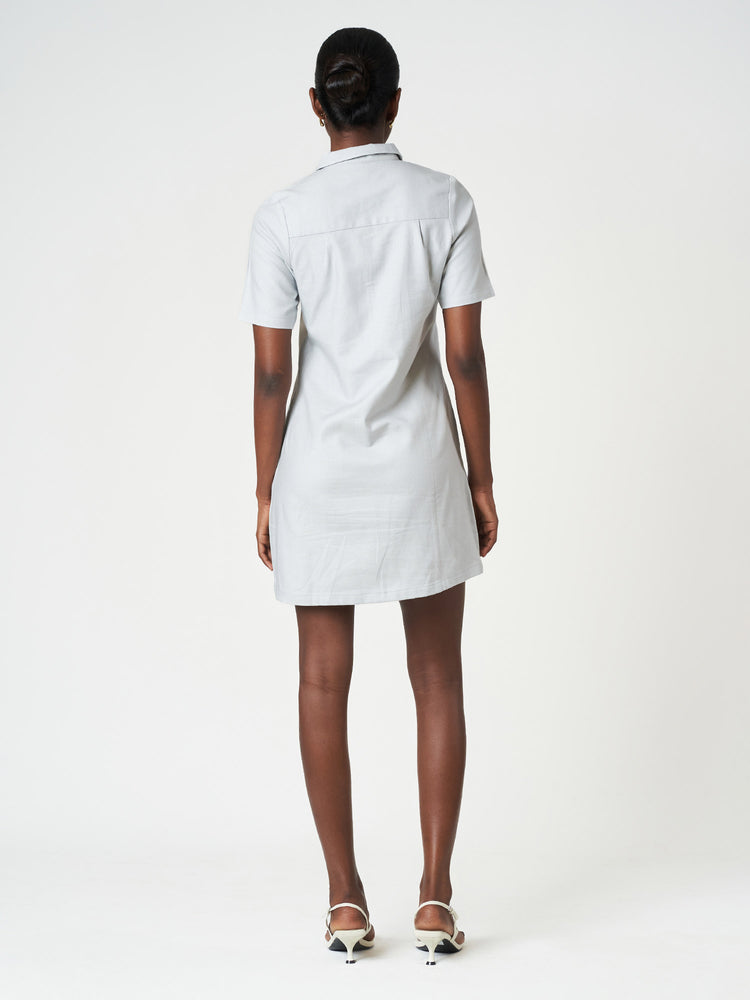 Cotton Short Sleeve Zip-Collar Mini Dress