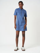 Cotton Short Sleeve Zip-Collar Mini Dress