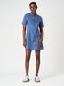 Cotton Short Sleeve Zip-Collar Mini Dress