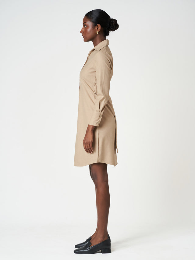 Belted Shirt Long Sleeve Mini Casual Frock