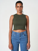 Cropped Cotton Tank Top Fitted Sleeveless Crew Neck