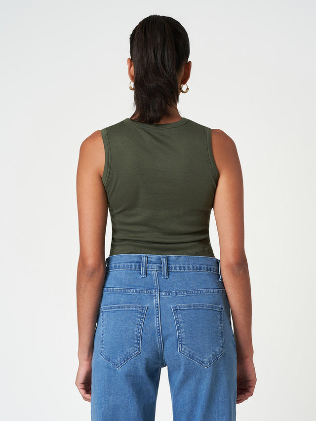 Cropped Cotton Tank Top Fitted Sleeveless Crew Neck