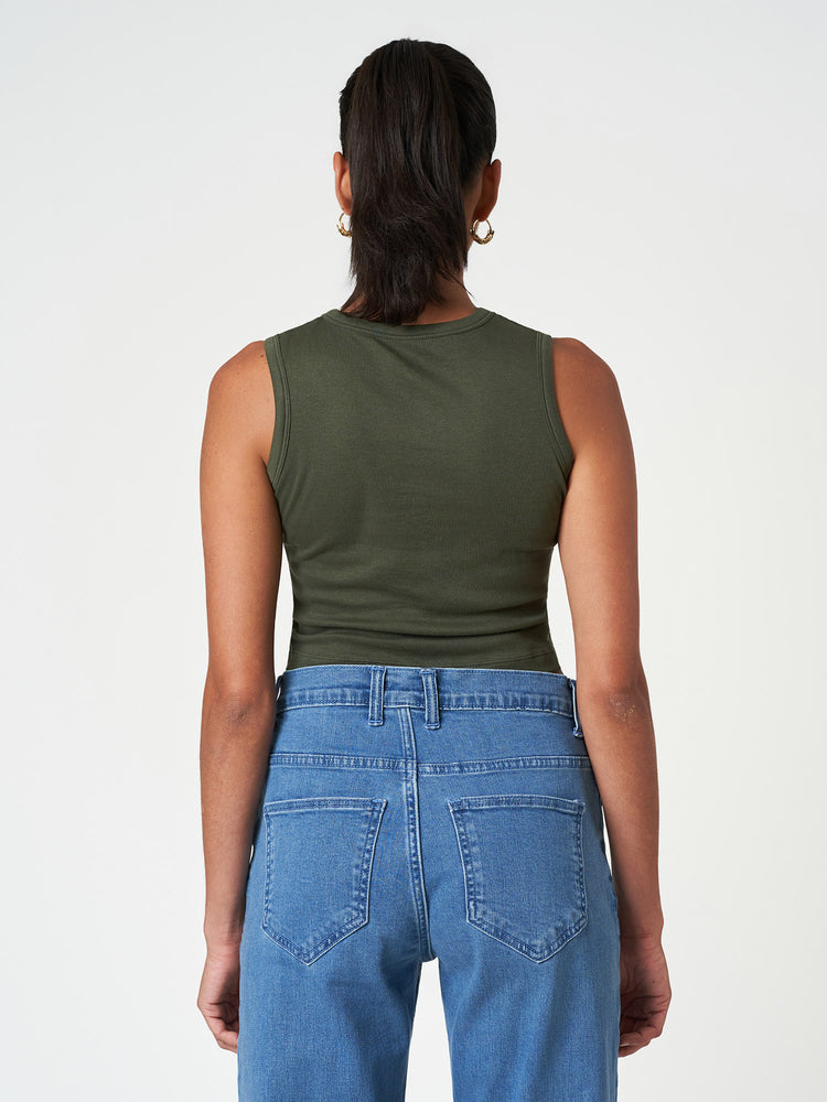 Cropped Cotton Tank Top Fitted Sleeveless Crew Neck