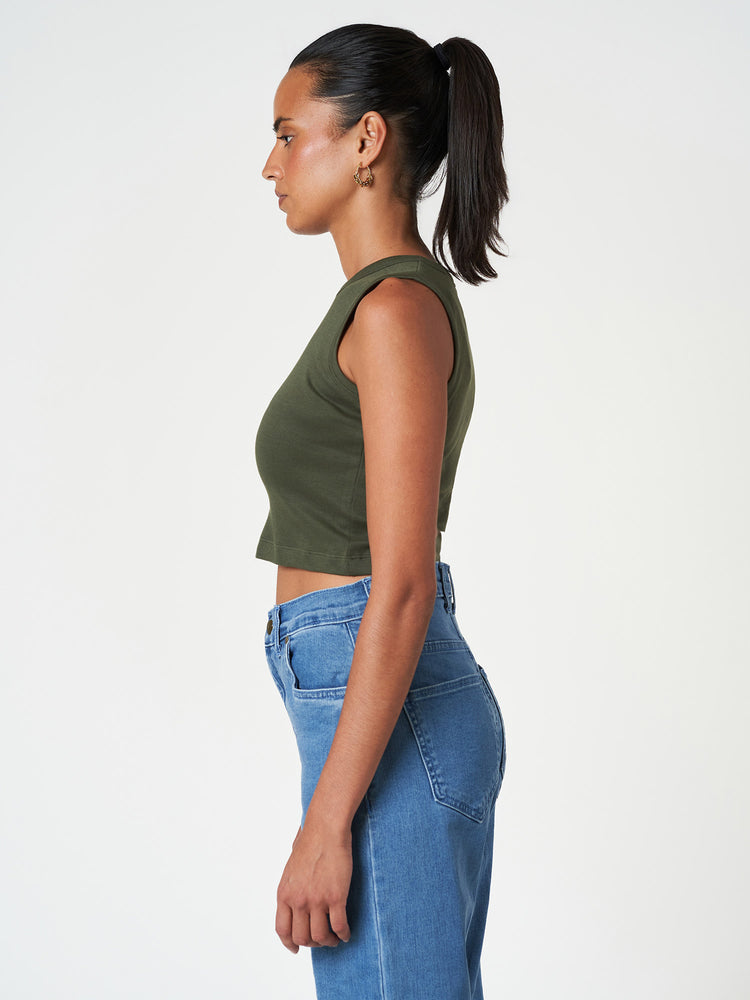 Cropped Cotton Tank Top Fitted Sleeveless Crew Neck