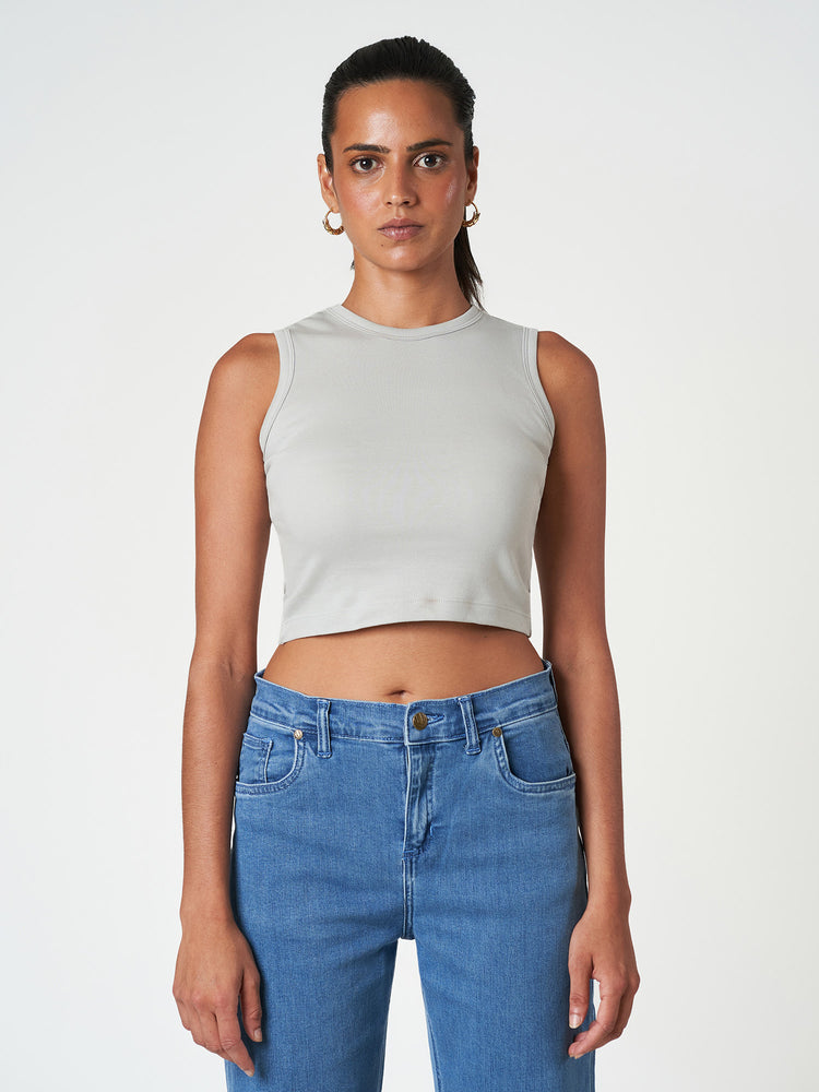 Cropped Cotton Tank Top Fitted Sleeveless Crew Neck
