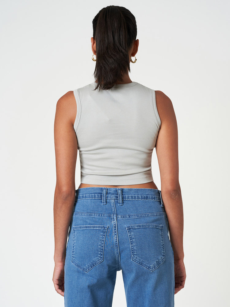 Cropped Cotton Tank Top Fitted Sleeveless Crew Neck