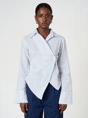 Light Blue Striped Long Sleeve Wrap Shir