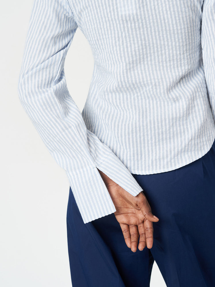 Light Blue Striped Long Sleeve Wrap Shir