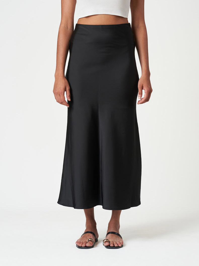 Satin Bias-Cut Midi Soft Drape Elegant Skirt