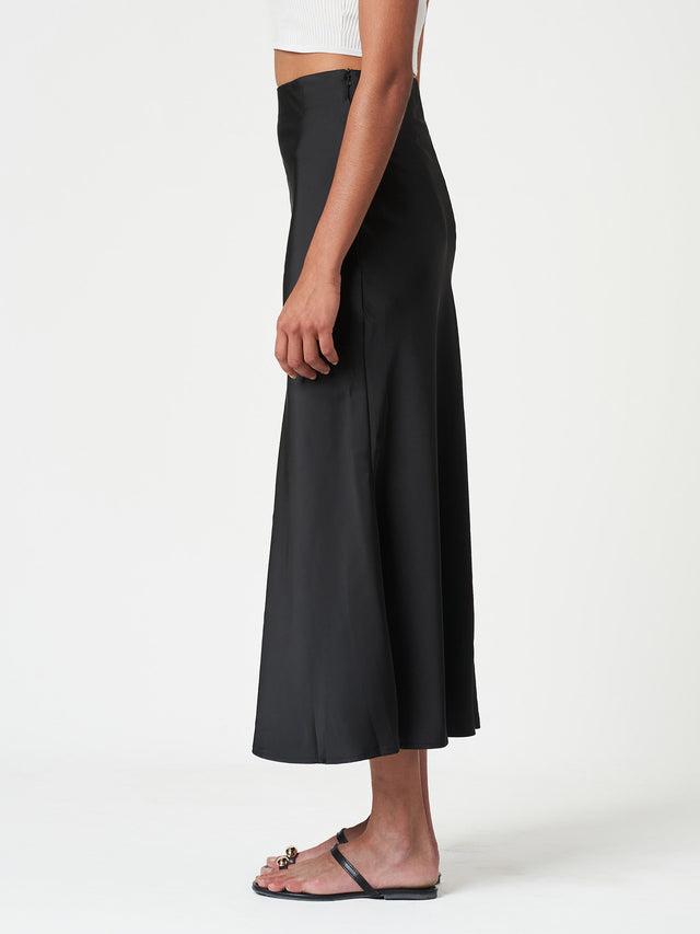 Satin Bias-Cut Midi Soft Drape Elegant Skirt