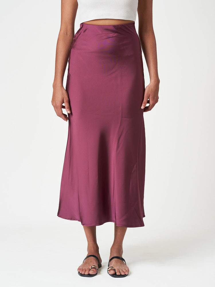 Satin Bias-Cut Midi Soft Drape Elegant Skirt