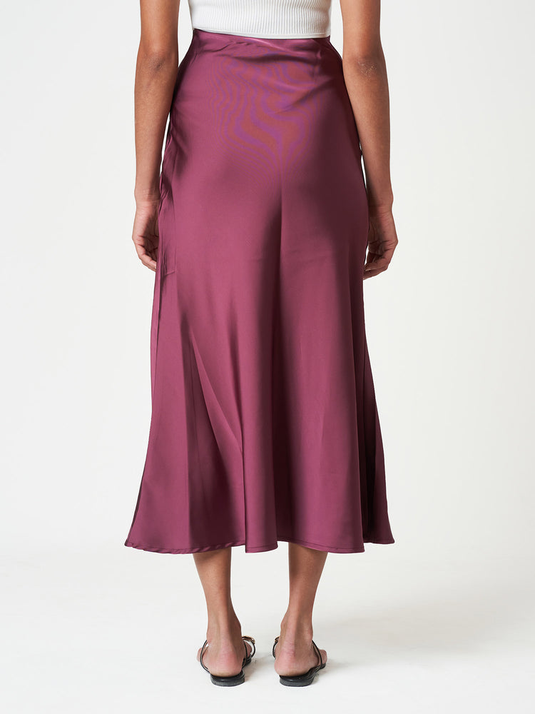Satin Bias-Cut Midi Soft Drape Elegant Skirt