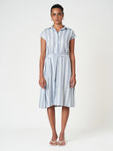 Sky Blue Striped Midi Relax Fit Frock