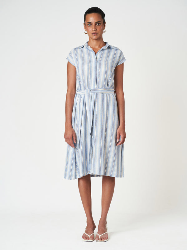 Sky Blue Striped Midi Relax Fit Frock
