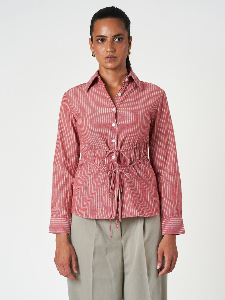Cotton Casual Striped Drawstring Shirt