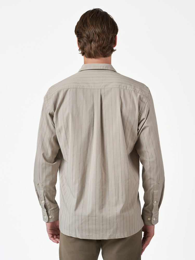 Beige Pencil Stripe Casual Long Sleeve Shirt