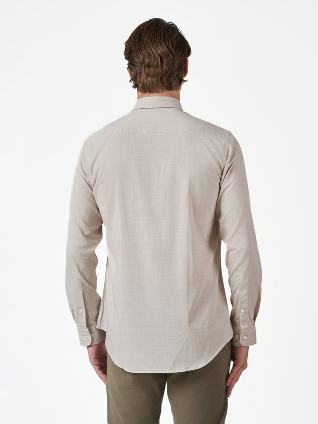 Beige Textured Casual Long Sleeve Shirt