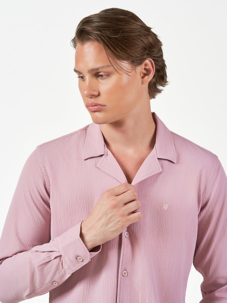 Pink Textured Casual Long Sleeve Shirt